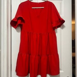 Red Ruffle Sleeve Dress